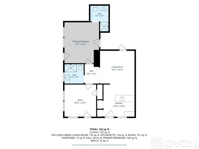A floor plan for a home with a total area of 1325 square feet.