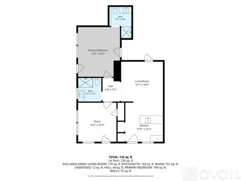 A floor plan for a home with a total area of 1325 square feet.