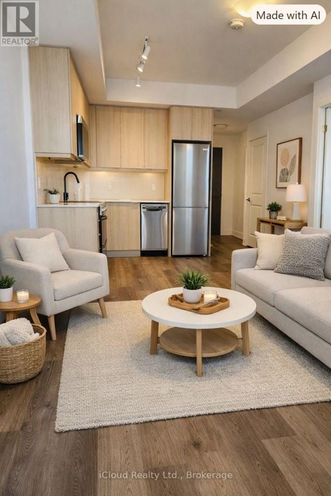 A modern living room with a coffee table in the center.