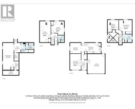 A floor plan for a house with five bedrooms and four bathrooms.