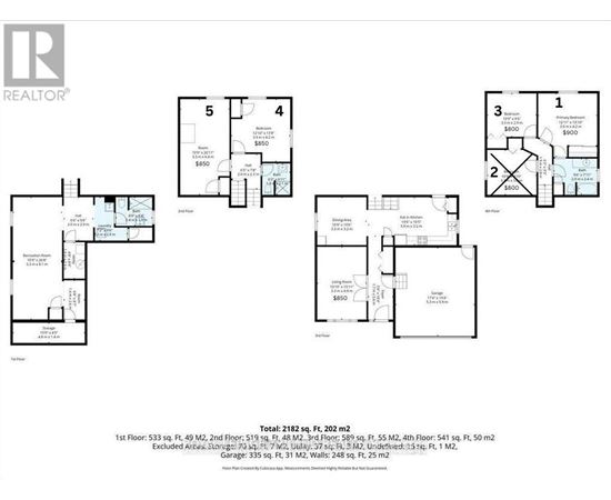 A floor plan for a house with five bedrooms and four bathrooms.