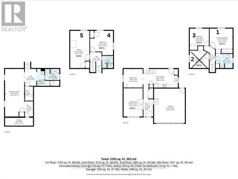 A floor plan for a house with five bedrooms and four bathrooms.