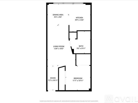 A floor plan of a house with a dining area, living room, kitchen, bath, foyer, and bedroom.