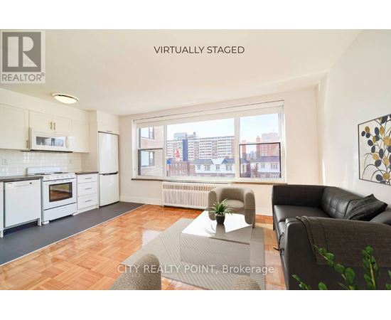 A virtual staged living room with a City Realty Point Brokerage logo.