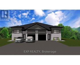 A rendering of a two-story house with a garage and a car parked in front.