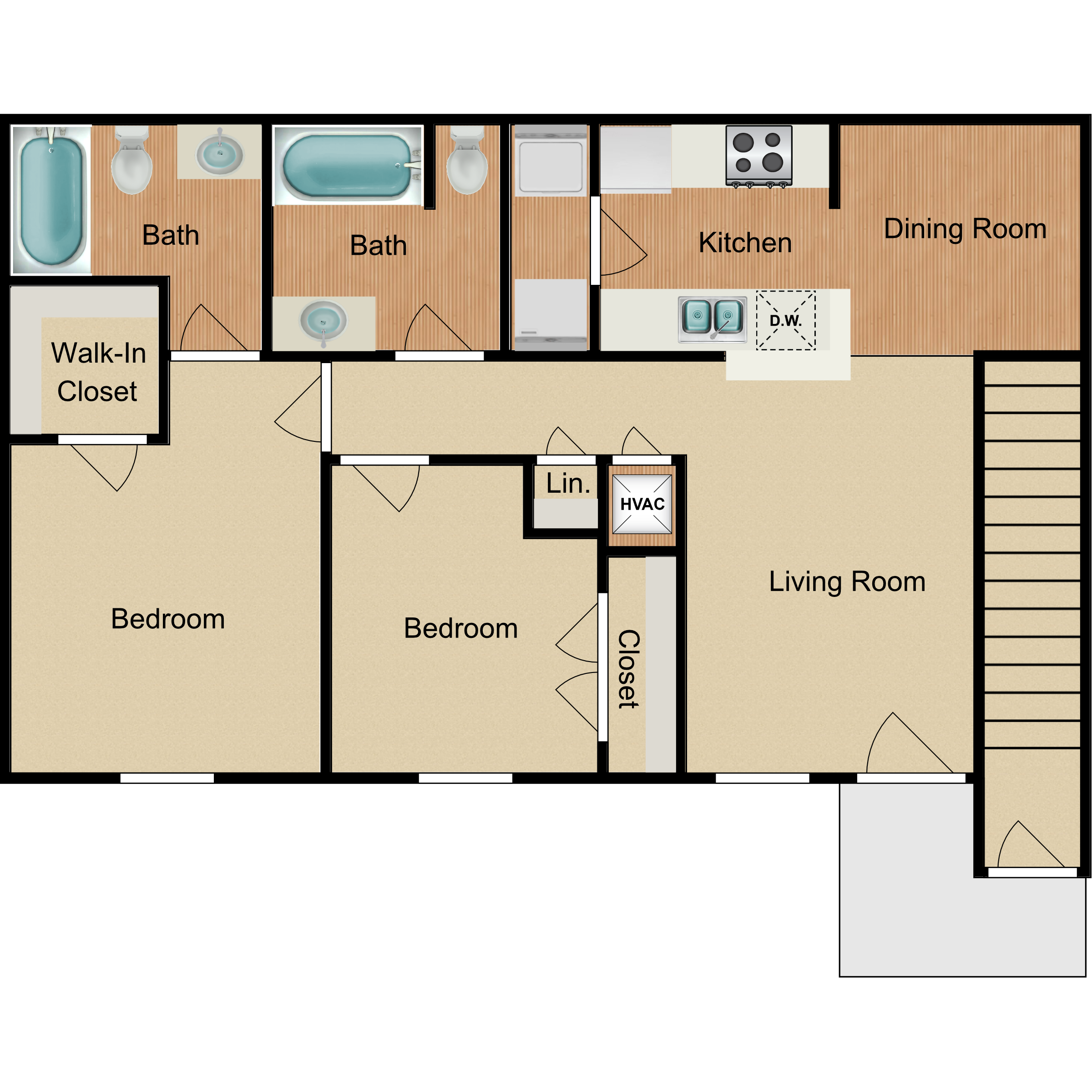 Madison Ridge Apartments two-bedroom two-bathroom floorplan