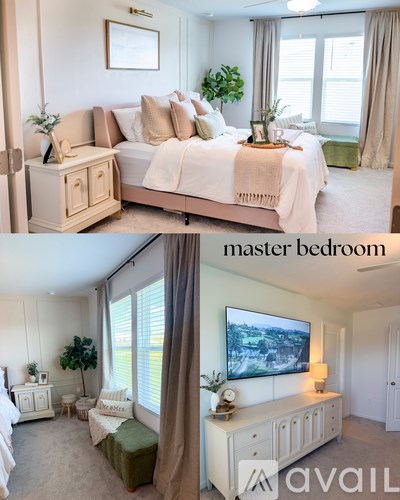 A bedroom with a large bed and a television.
