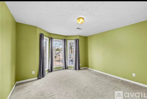 A bedroom with a bed, a ceiling fan, and a rug on the floor.