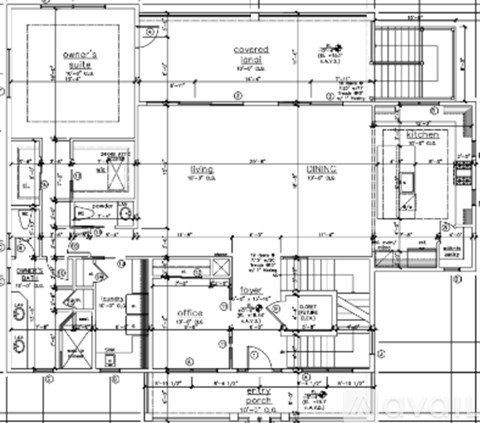 A detailed architectural floor plan of a multi-level residential and commercial building.