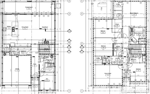 Two floor plans of a building with various rooms and measurements.