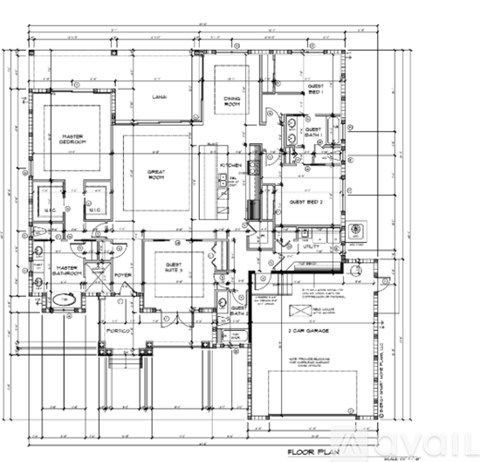 A detailed black and white floor plan of a house with labeled rooms and measurements.