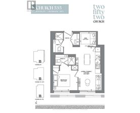 A floor plan for a real estate listing shows a two-bedroom, one-bathroom apartment.
