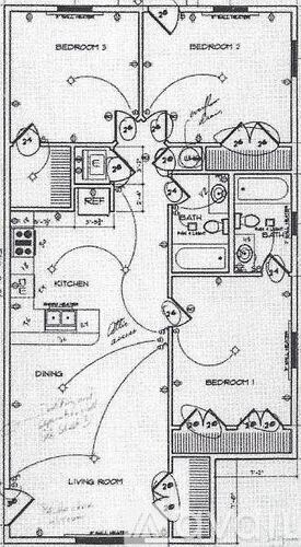 A black and white image of a house floor plan with labeled rooms.