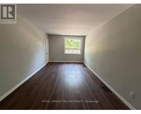 A room with wooden floors and a window showing greenery outside.