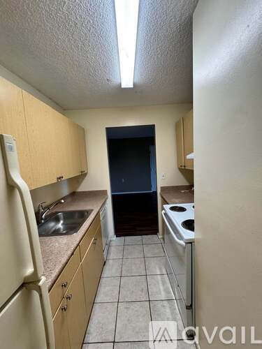 A kitchen with a sink, dishwasher, and refrigerator.