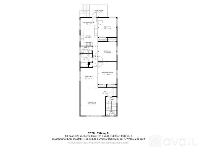A floor plan of a building with a total area of 3344 square feet.