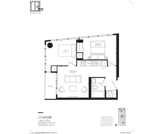 A black and white floor plan for a ZEN17/19 apartment.