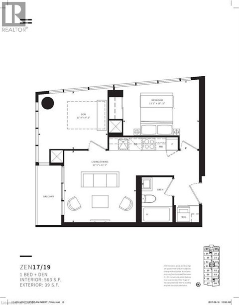 A black and white floor plan for a ZEN17/19 apartment.
