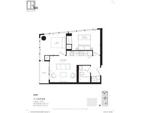A black and white floor plan of a one bedroom apartment.
