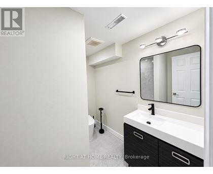 A bathroom with a sink, mirror, and toilet.