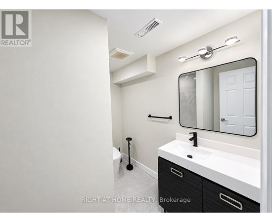 A bathroom with a sink, mirror, and toilet.