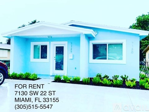 A blue house is for rent at 7130 SW 22 St, Miami, FL 33155.