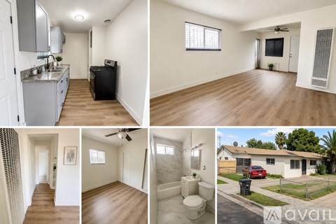 A collage of images showing the interior of a house including a kitchen, living room, bedroom, and bathroom.