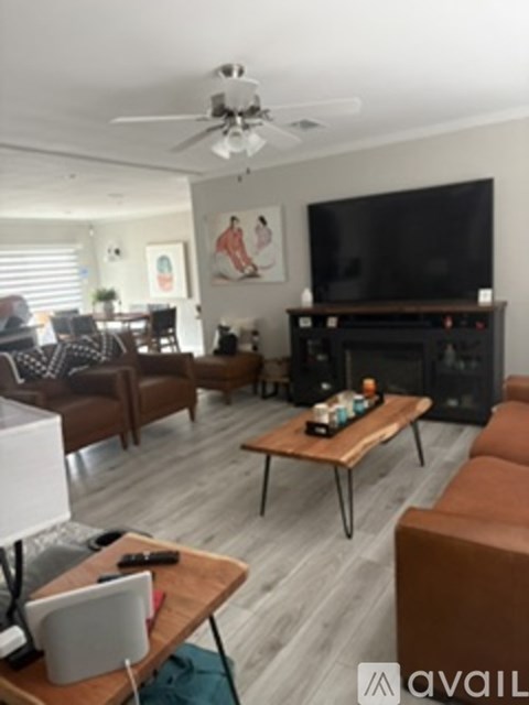 A living room with a television, a fireplace, and a couch.