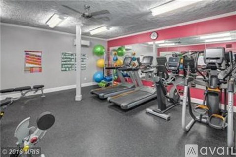 A gym with a variety of equipment including treadmills, weights, and exercise balls.