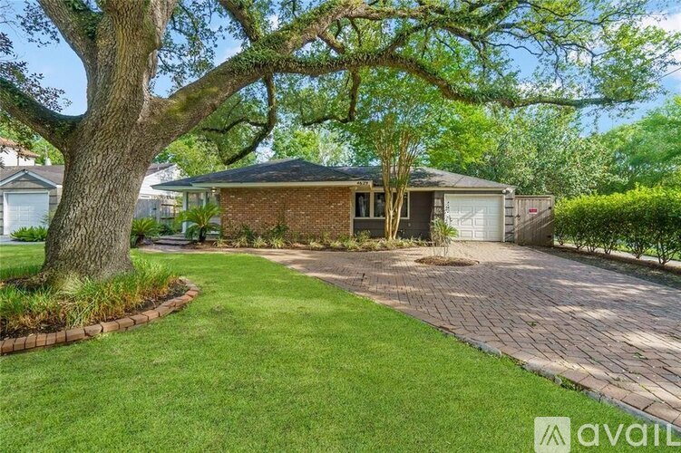 A large tree is in the front yard of a house.