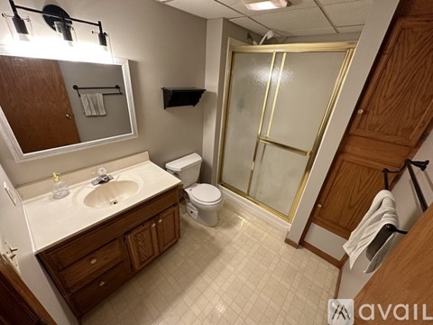 A bathroom with a sink, toilet, and shower.