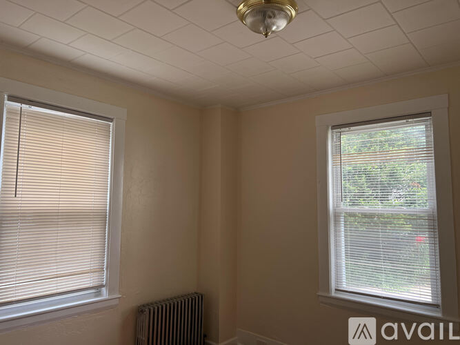 A room with a window and a radiator.