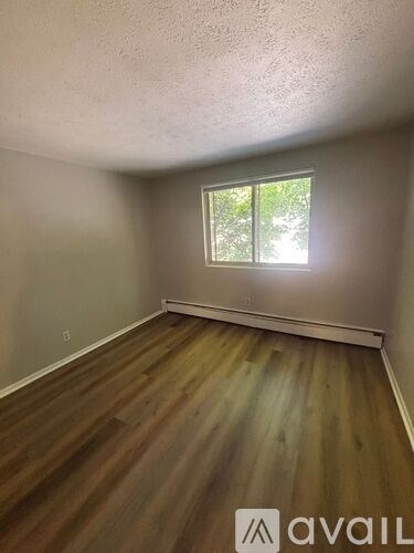 A room with wooden flooring and a window letting in light.