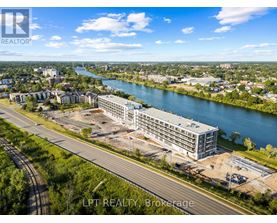 A real estate brokerage is advertising a property with a river view.