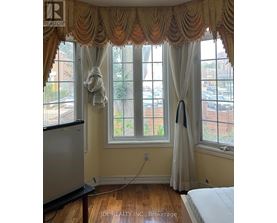 A window with a curtain and a window cleaner on the sill.