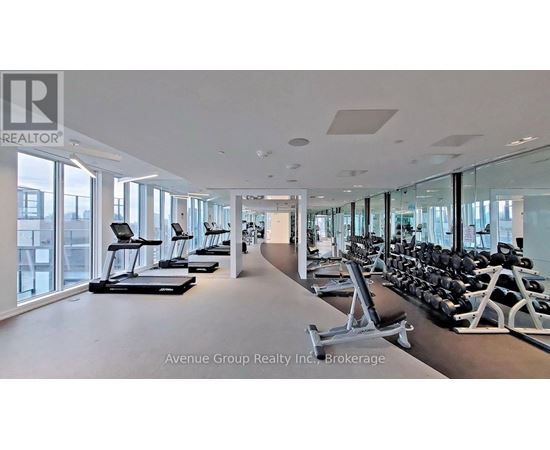 A gym with treadmills, exercise bikes and weights.