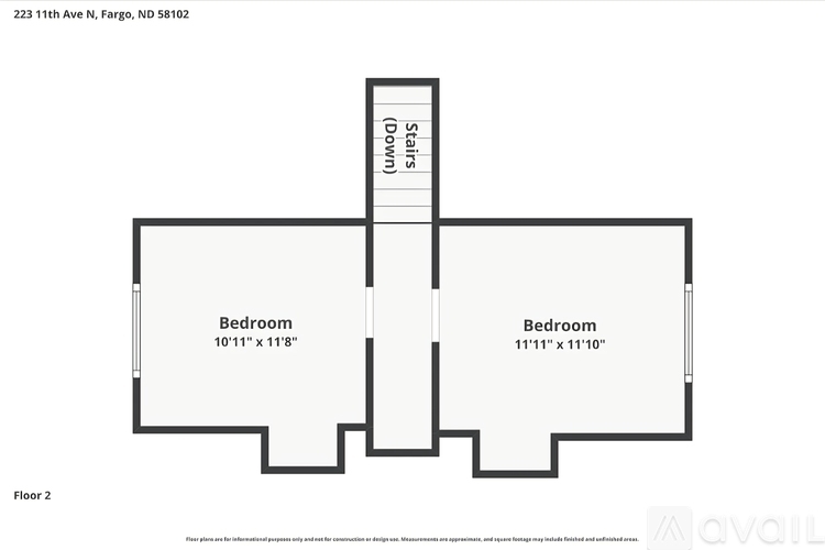 A drawing of a floor plan for a two bedroom apartment.