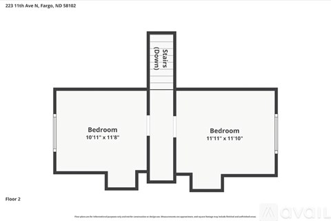 A drawing of a floor plan for a two bedroom apartment.