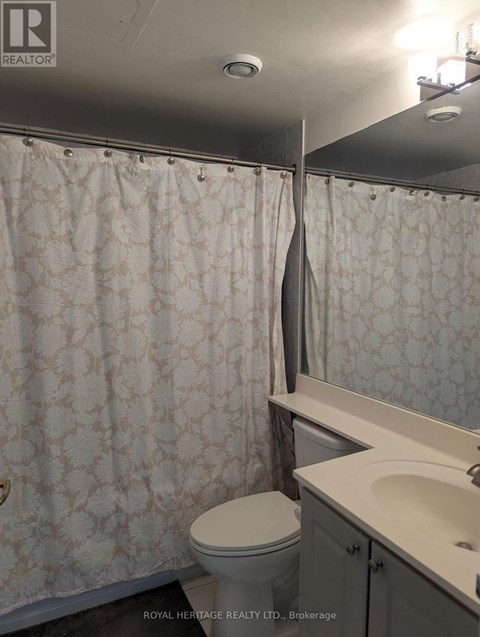 A white toilet sits next to a sink in a bathroom.
