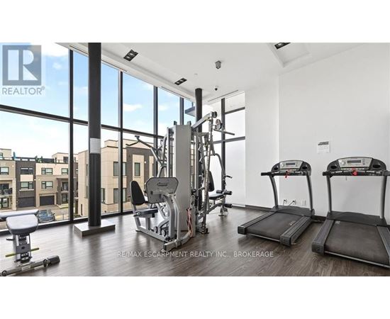 A gym with treadmills, weights, and exercise equipment.