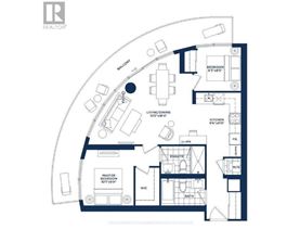 A floor plan of a house with a balcony and a master bedroom.