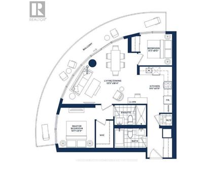 A floor plan of a house with a balcony and a master bedroom.