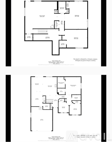 Two floor plan of a building with rooms labeled.