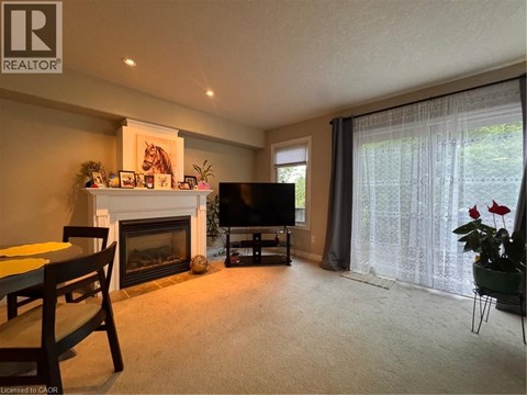 A living room with a fireplace and a television.