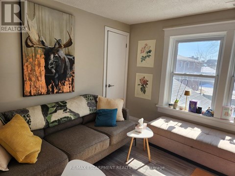 A living room with a moose painting on the wall.