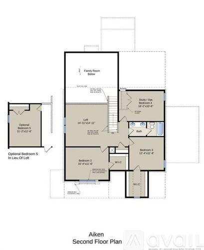 A floor plan for a home with a second bedroom and a study.