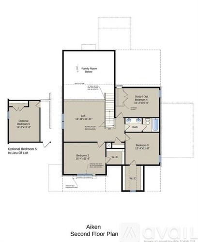 A floor plan for a home with a second bedroom and a study.