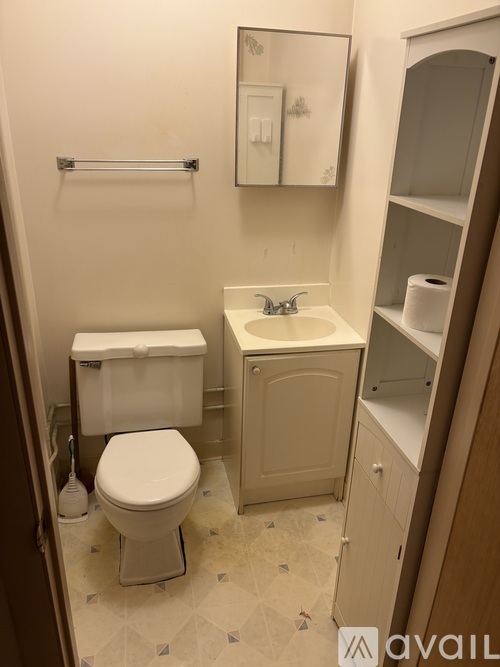 A small white toilet sits next to a sink in a small bathroom.