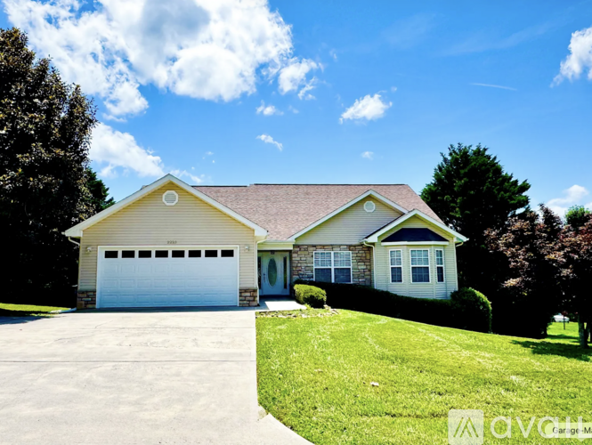 A two-car garage is attached to a house.