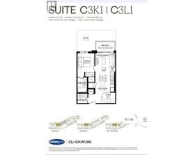 A floor plan for a suite with a balcony and a living room.